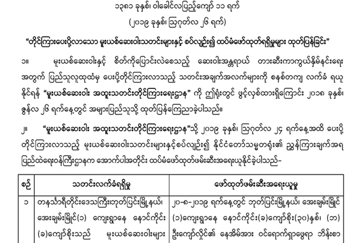 မူးယစ် တိုင်ကြားပေးပို့ ထုတ်ပြန်